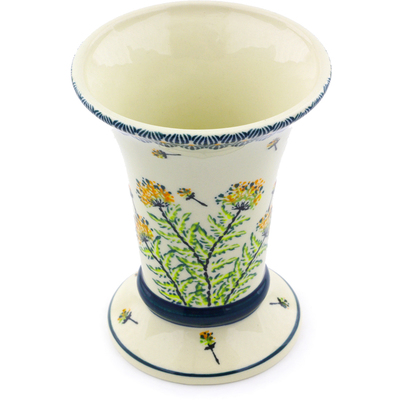 Polish Pottery Vase 6&quot; Yellow Dandelions