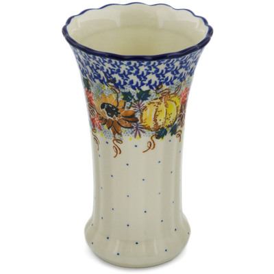 Polish Pottery Vase 7&quot; Autumn Falling Leaves UNIKAT