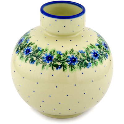Polish Pottery Vase 7&quot; Blue Bell Wreath