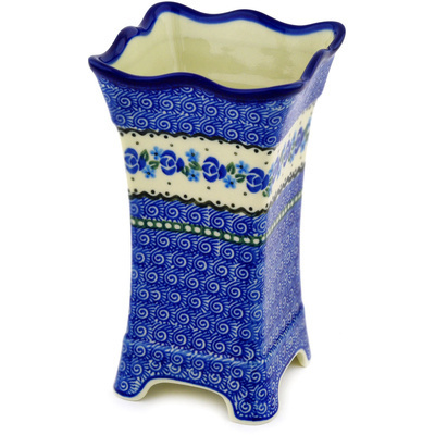 Polish Pottery Vase 7&quot; Blue Bud Sea