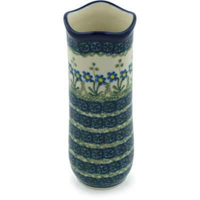 Polish Pottery Vase 7&quot; Blue Daisy Circle
