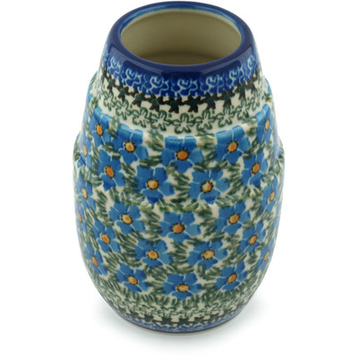 Polish Pottery Vase 7&quot; Blue Daisy Dream UNIKAT