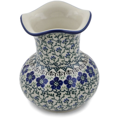 Polish Pottery Vase 7&quot; Blue Dogwood