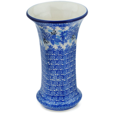 Polish Pottery Vase 7&quot; Blue Poinsettia UNIKAT