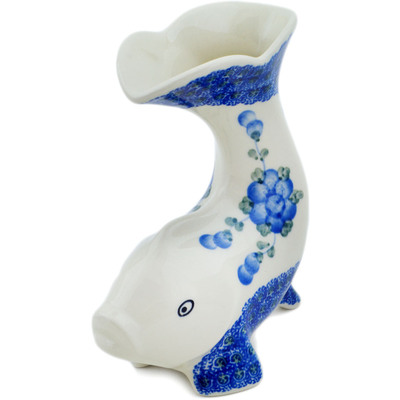 Polish Pottery Vase 7&quot; Blue Poppies