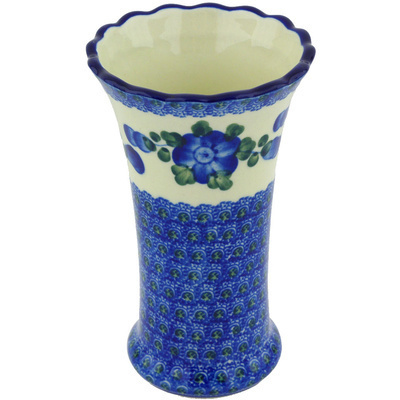 Polish Pottery Vase 7&quot; Blue Poppies