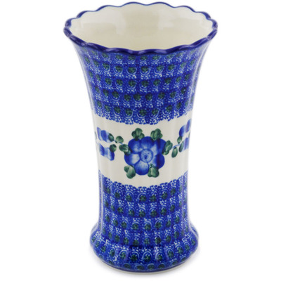 Polish Pottery Vase 7&quot; Blue Poppies