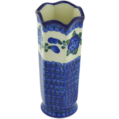 Polish Pottery Vase 7&quot; Blue Poppies