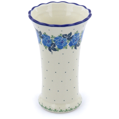 Polish Pottery Vase 7&quot; Blue Rose