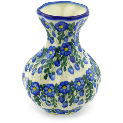 Polish Pottery Vase 7&quot; Blue Velvet Gardens