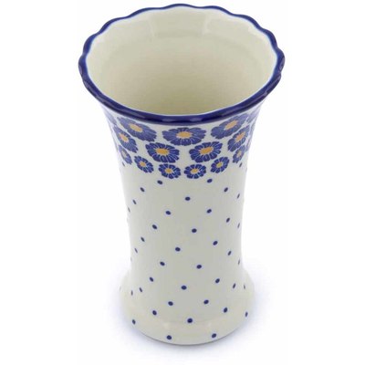 Polish Pottery Vase 7&quot; Blue Zinnia