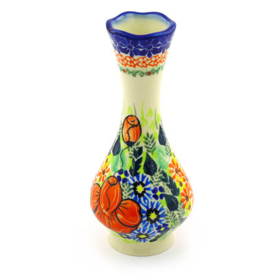 Polish Pottery Vase 7&quot; Bold Poppies UNIKAT