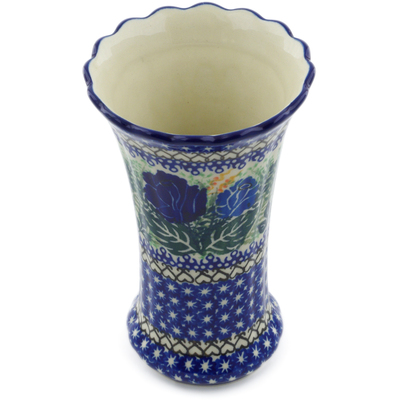 Polish Pottery Vase 7&quot; Brilliant Blue Rose UNIKAT