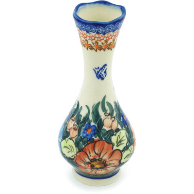 Polish Pottery Vase 7&quot; Butterfly Splendor