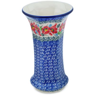 Polish Pottery Vase 7&quot; Cherry Colored Florals UNIKAT