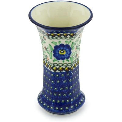 Polish Pottery Vase 7&quot; Cobalt Poppies UNIKAT