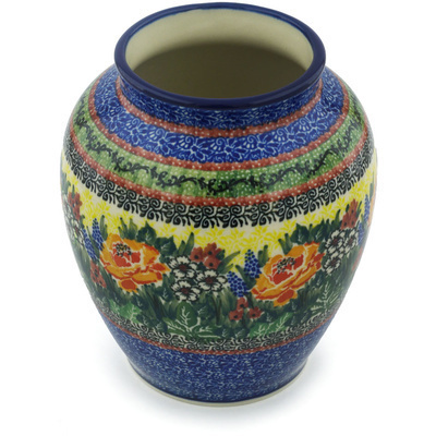 Polish Pottery Vase 7&quot; Copper Rose Meadow UNIKAT