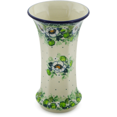 Polish Pottery Vase 7&quot; Daisies Wreath UNIKAT