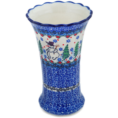 Polish Pottery Vase 7&quot; Dancing Snowman UNIKAT