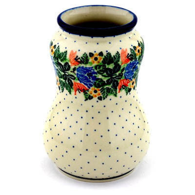 Polish Pottery Vase 7&quot; Dotted Floral Wreath UNIKAT
