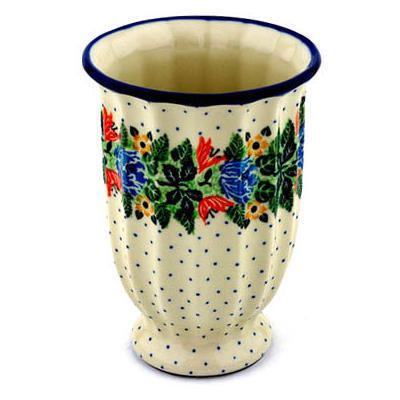 Polish Pottery Vase 7&quot; Dotted Floral Wreath UNIKAT