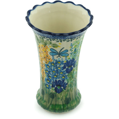Polish Pottery Vase 7&quot; Dragonfly Bounty UNIKAT