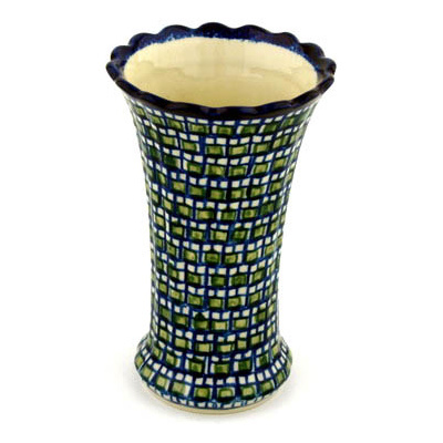 Polish Pottery Vase 7&quot; Emerald Mosaic