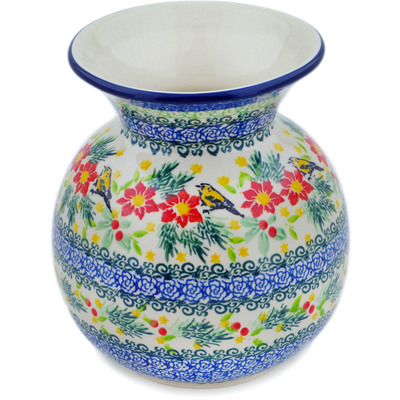 Polish Pottery Vase 7&quot; Festive Avian Delight UNIKAT