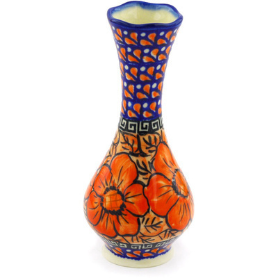 Polish Pottery Vase 7&quot; Fire Poppies UNIKAT