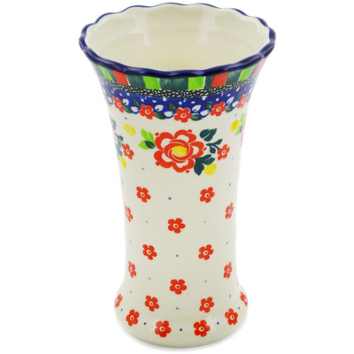 Polish Pottery Vase 7&quot; Floral Puzzles UNIKAT