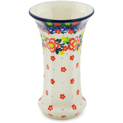 Polish Pottery Vase 7&quot; Floral Puzzles UNIKAT