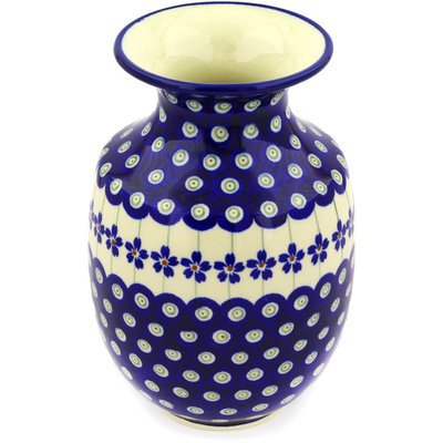 Polish Pottery Vase 7&quot; Flowering Peacock