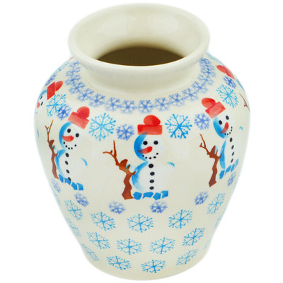 Polish Pottery Vase 7&quot; Frosty Snowman