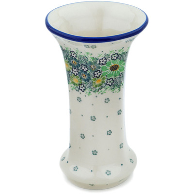 Polish Pottery Vase 7&quot; Green Wreath UNIKAT