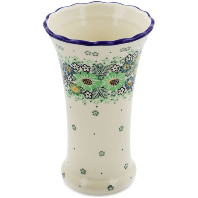 Polish Pottery Vase 7&quot; Green Wreath UNIKAT