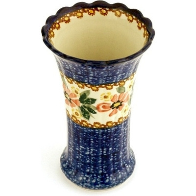Polish Pottery Vase 7&quot; Hidden Sunflower UNIKAT