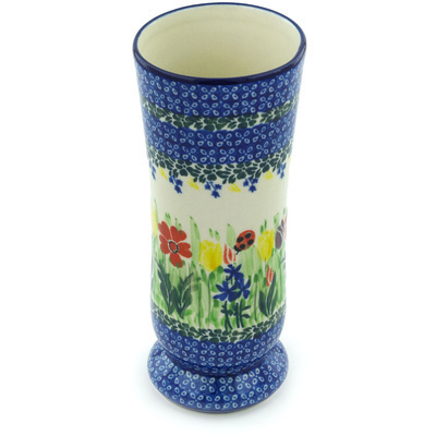 Polish Pottery Vase 7&quot; Lady Bug Tulips UNIKAT