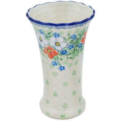 Polish Pottery Vase 7&quot; Lovely Hibiscus UNIKAT