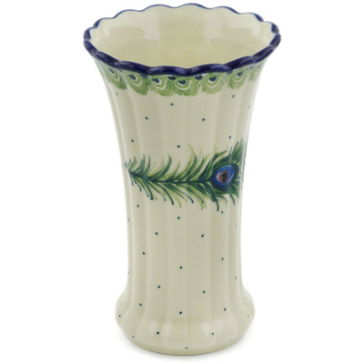 Polish Pottery Vase 7&quot; Majestic Peacock