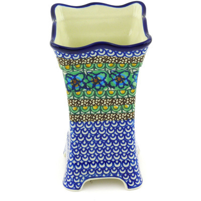 Polish Pottery Vase 7&quot; Mardi Gras UNIKAT