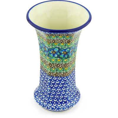 Polish Pottery Vase 7&quot; Mardi Gras UNIKAT