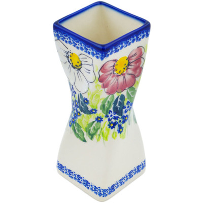 Polish Pottery Vase 7&quot; Maroon Blossoms