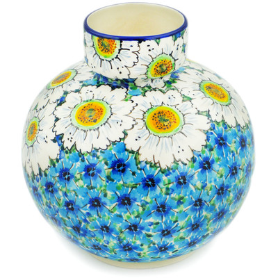 Polish Pottery Vase 7&quot; Pansies And Daisies UNIKAT