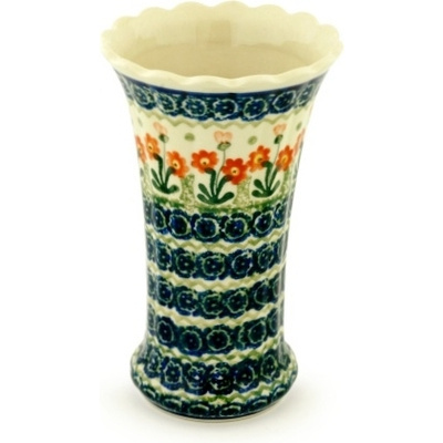 Polish Pottery Vase 7&quot; Peach Spring Daisy