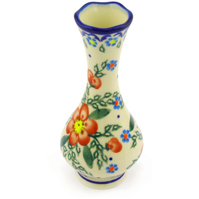 Polish Pottery Vase 7&quot; Peach Tudor Rose