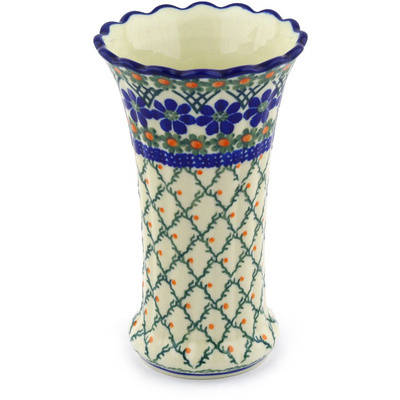 Polish Pottery Vase 7&quot; Primrose Trellis