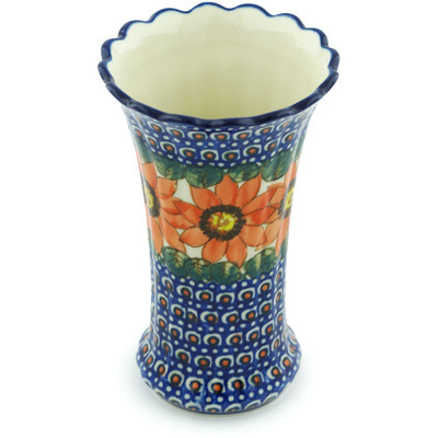 Polish Pottery Vase 7&quot; Red Blooms UNIKAT