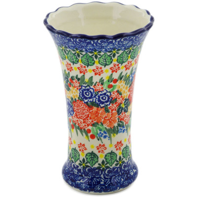 Polish Pottery Vase 7&quot; Red Bouquet UNIKAT