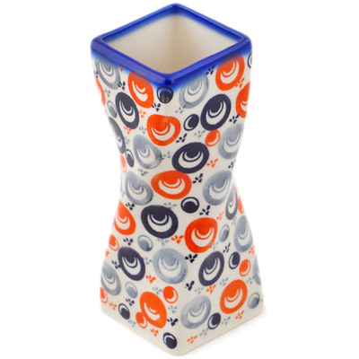 Polish Pottery Vase 7" Red Peacock Eye