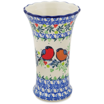 Polish Pottery Vase 7&quot; Robin &amp; Wren UNIKAT